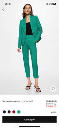 Costum/ compleu verde Mango cu pantalon nou cu eticheta