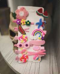 Set de accesorii/agrafe pentru par, 14 bucati, roz, fetite