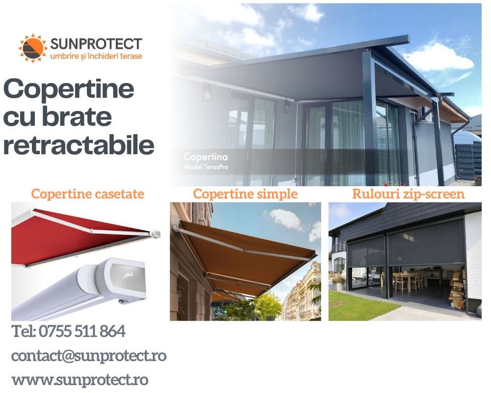 Copertine/Marchize retractabile. Casetate, Simple, Verticale, Zip