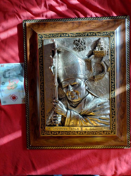 Papa Ioan Paul al II-lea icoana catolică  argintata