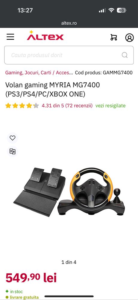 Volan gaming MYRIA MG7400 (PS3/PS4/PC/XBOX ONE)