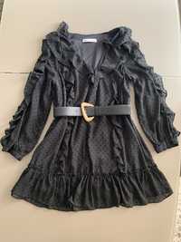Черна рокля Зара размер М с колан.