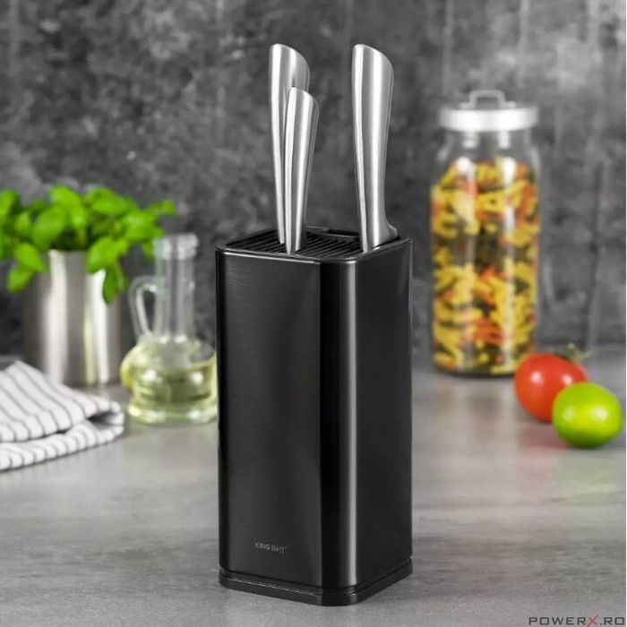 Suport pentru cuțite patrat, inox, negru, KingHoff