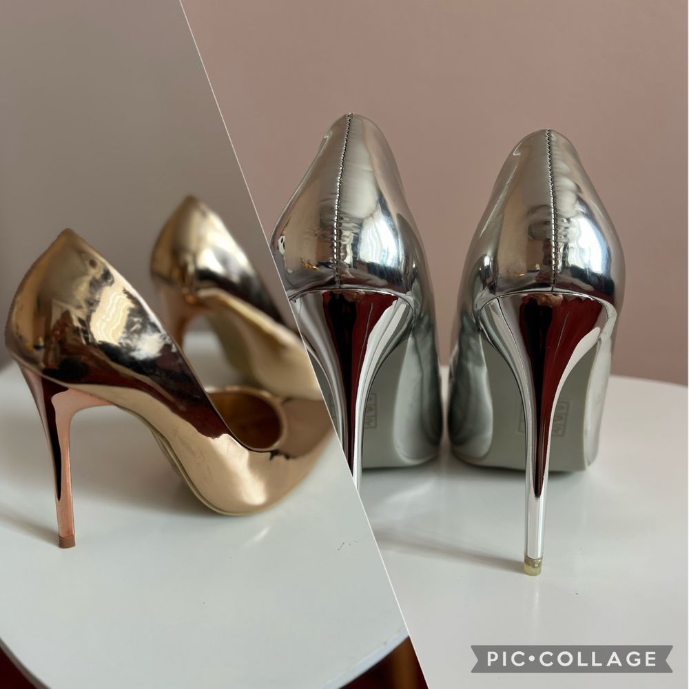 Сребърни и (лека розово) златни обувки с токчета 36 размер