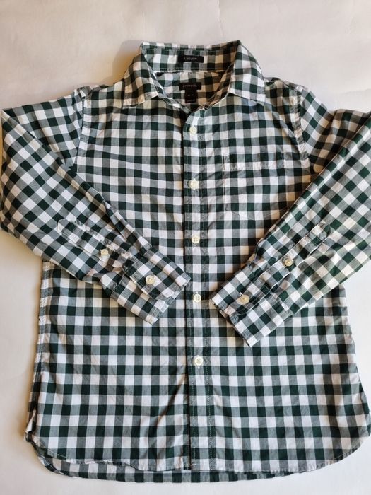 Свежа карирана риза в зелен нюанс и светло сини дънки Zara, 122 см.