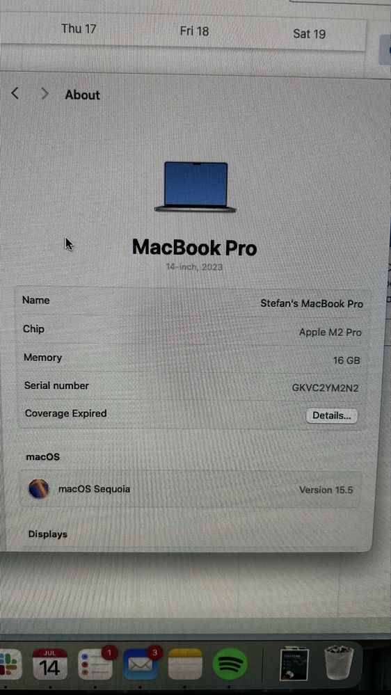 Macbook Pro 14” M2 Pro 16GB RAM 512SSD 14-inch Silver