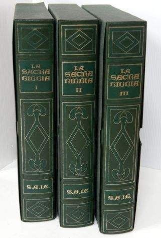 La Sacra Bibbia 3 vol suport lemn originale SAIE Torino Biblia pictura