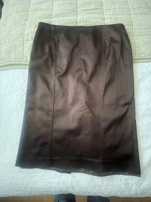 Дамска пола кафяв сатен