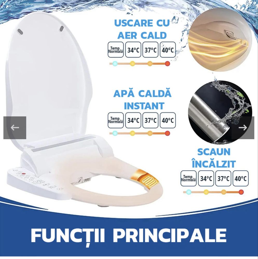 Capac WC cu bideu, toaleta cu functii de spalare, uscare, incalzire