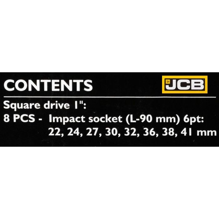 Комплект Дълбоки УДАРНИ ВЛОЖКИ 6-СТЕННИ 1" 22–41мм 8 ЧАСТИ JCB