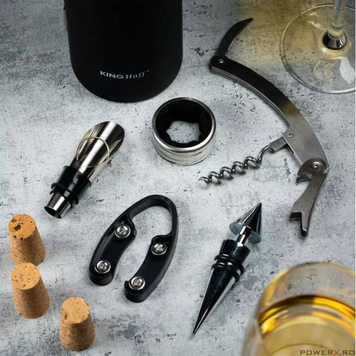 Set accesorii pentru vin, 5 elemente, husa tip sticla, Kinghoff