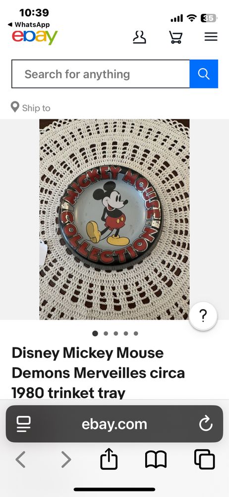 Мики Маус Дисни колекционерски пепелник поднос  джунджурии Disney 80те