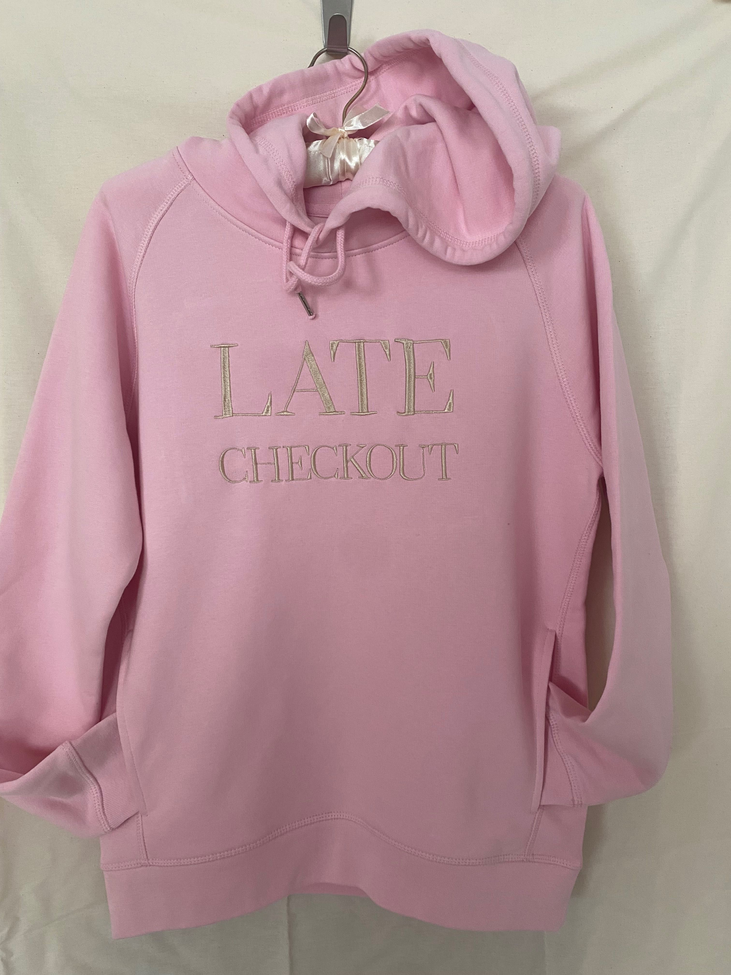 Бродиран суитшърт, бледо розов, ‘Late Checkout’, S размер