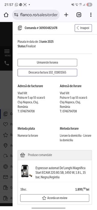 Vand Aparat Cafea Delonghi Magnifica