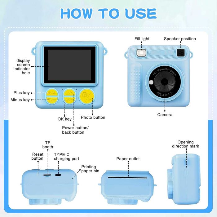Детски фотоапарат за моментални снимки с принтиране 32GB