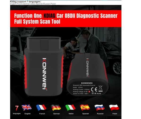 Tester Auto 2024 Bluetooth OBD2 Scanner KONNWEI KDIAG Full System OBD