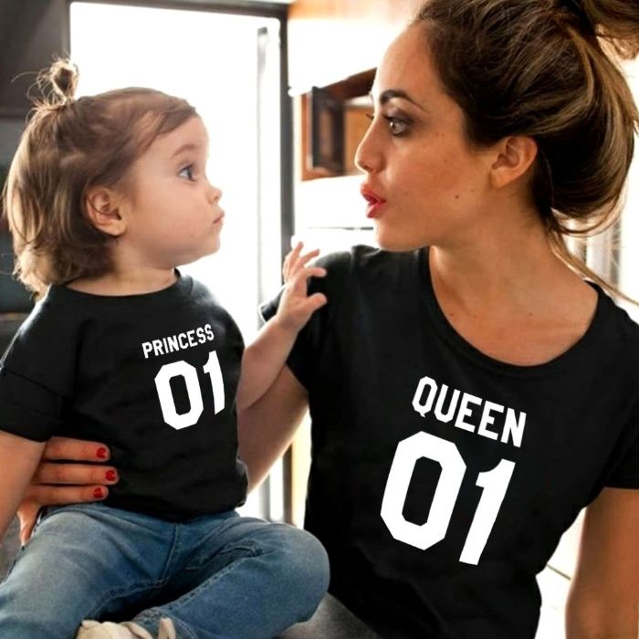 Set tricouri personalizate pentru mama si fiica, Queen-Princess