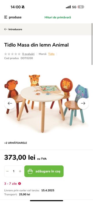Set masa si 4 scaune copii Tidlo