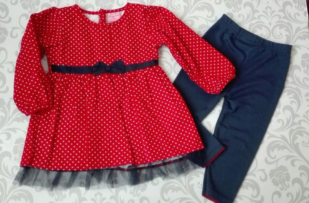 Bluza rosie si pantalon bleumarin, NOUA, pentru 1 an si 2 ani