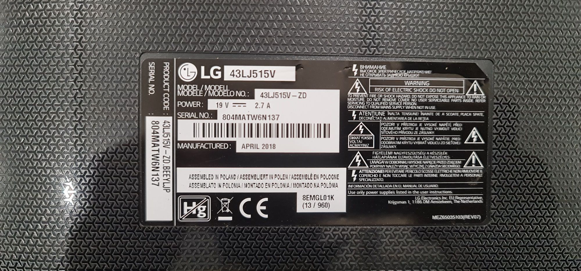 Placa LG LED 108 cm 43LJ515V si alte piese sport dezmembrez