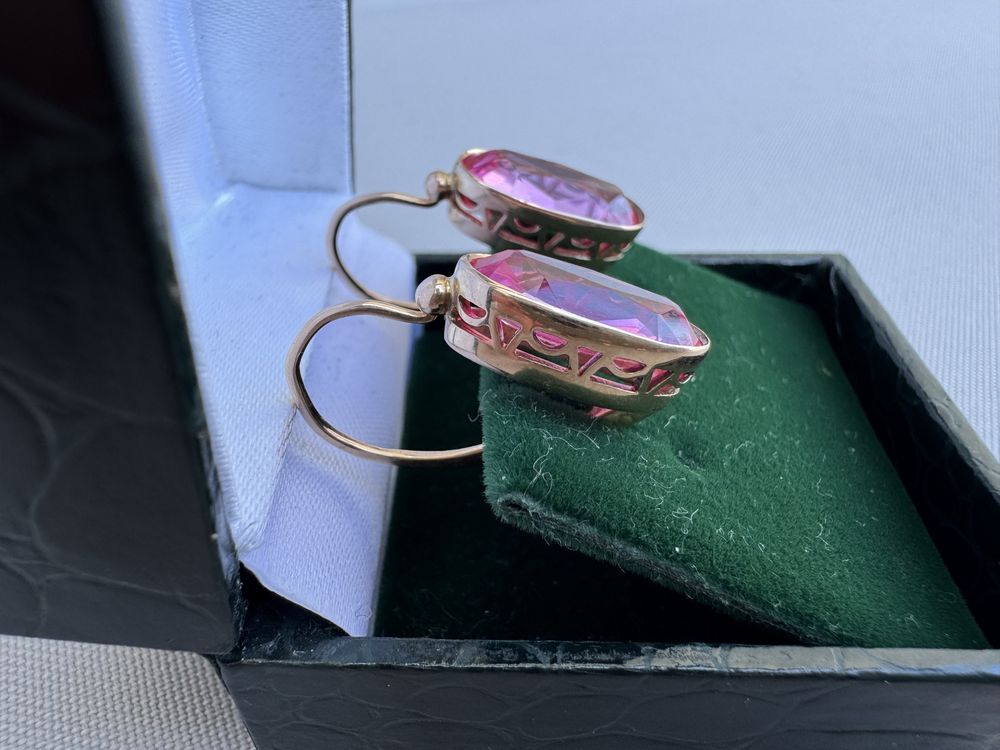 Cercei aur rose 14 k Rusia si rubine