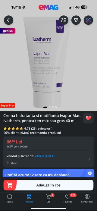 Crema matifianta ten gras Ivatherm Ivapur Mat