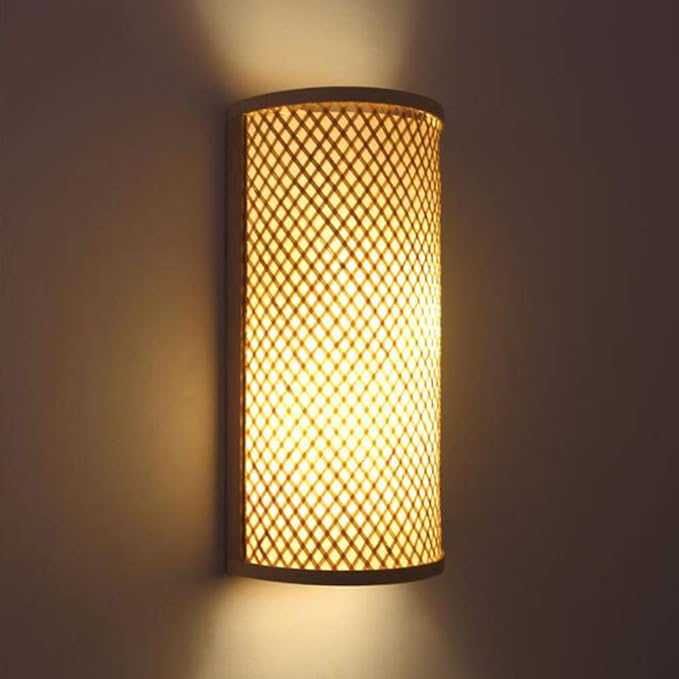 Бамбуков абажур Дървена ретро стенна лампа Рустик Винтидж Антична