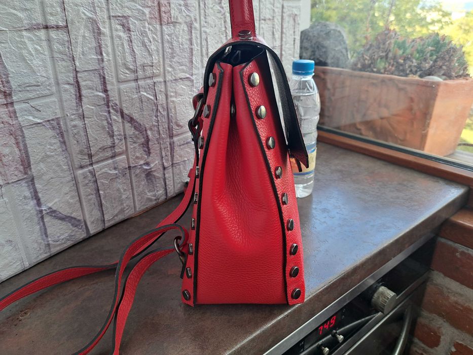 дамска раница,чанта червена,кожена-естествена кожа