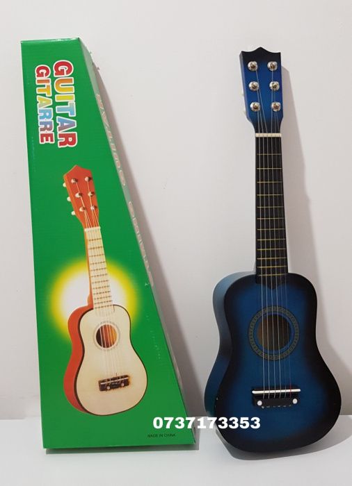 Chitara din lemn pentru copii, 6 corzi metalice 55cm/ diverse culori