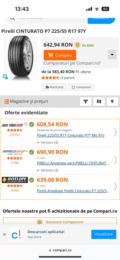 Anvelope 225 55 17 Y cauciucuri 17 pirelli