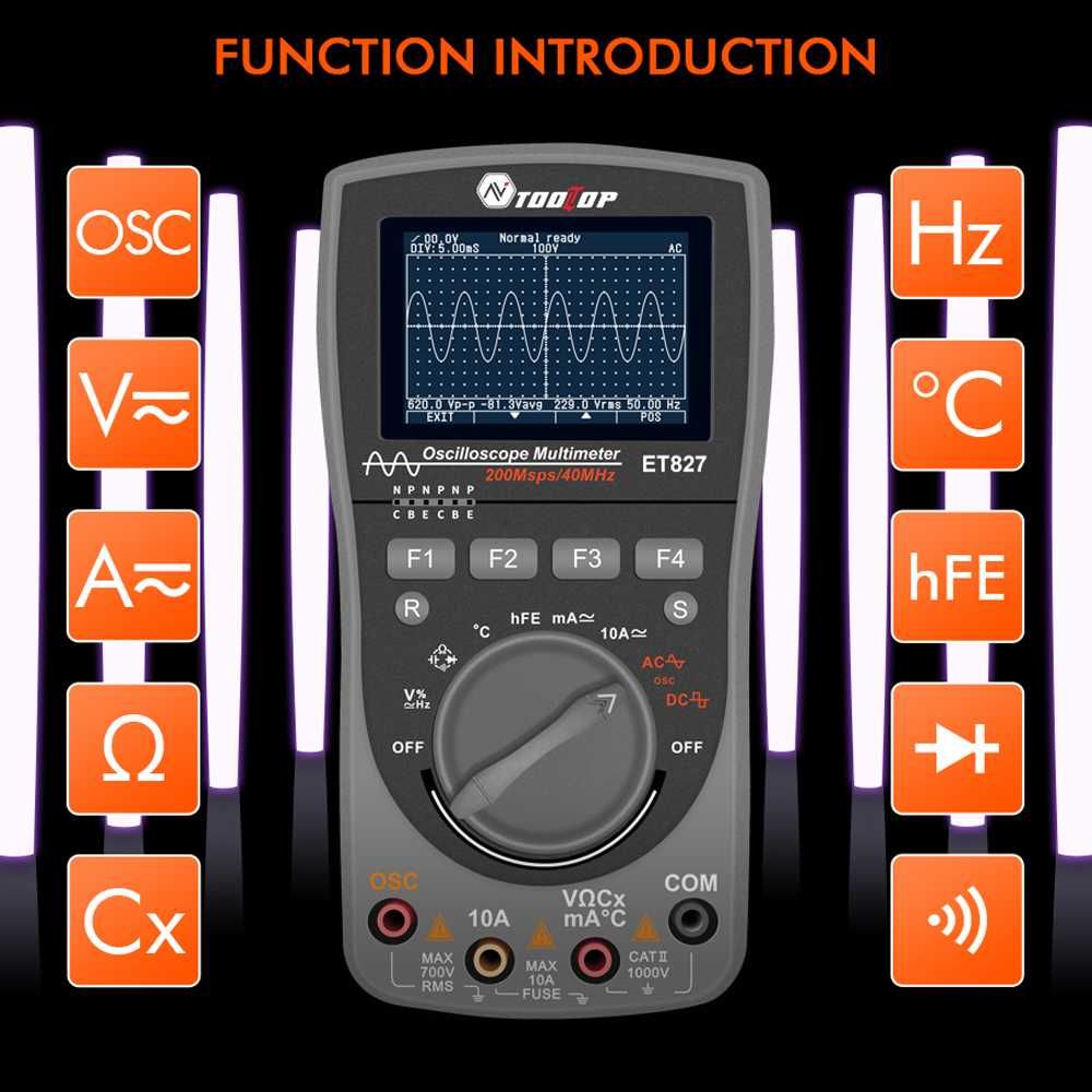 Tooltop ET827 multimetru true rms osciloscop 40mhz 200msps