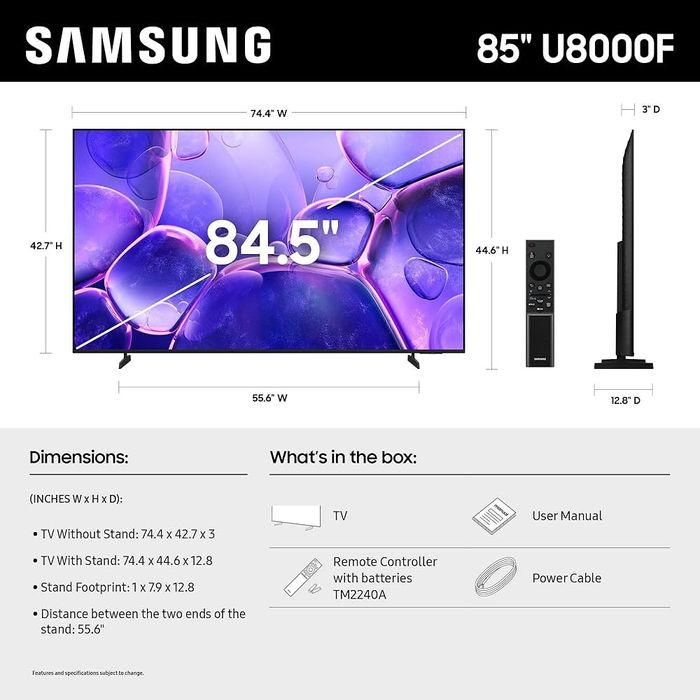 Телевизор Samsung 85U8000 85" VA 4K UHD Smart Tv  LED Tizen (2025)