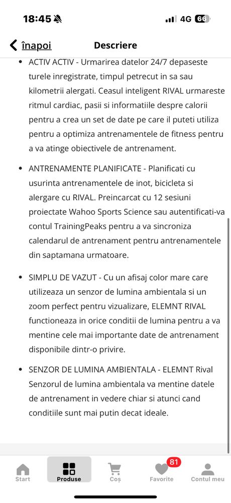 Ceas multisport smartwatch cu gps wahoo elemnt rival nou sigilat