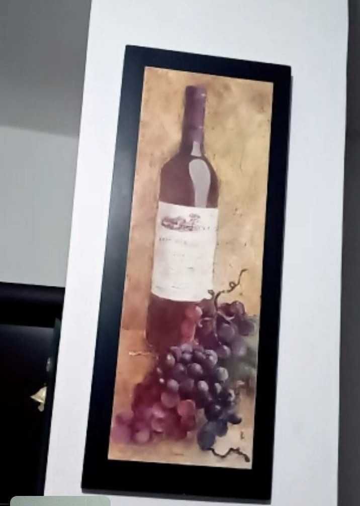 Tablou vintage cu sticla de vin rosu