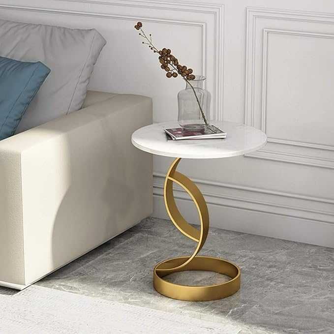 Masuta laterala moderna cu blat tip marmura si cadru metalic