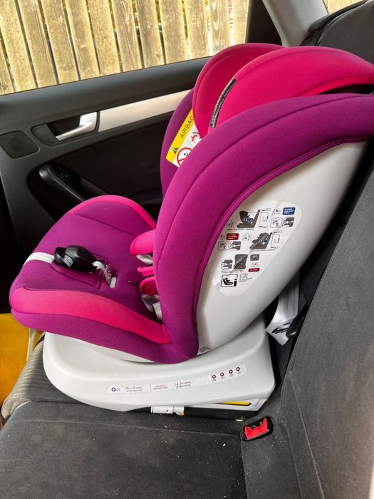 Scaun auto roz pentru fetite! Prindere isofix