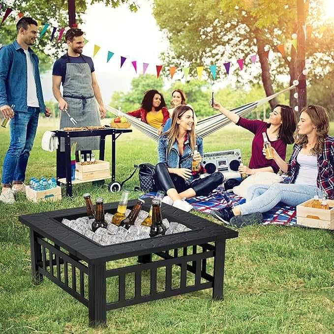 Gratar patrat gradina, Fire Pit, Vatra Foc 80.5x80.5 |YT 592190 Black
