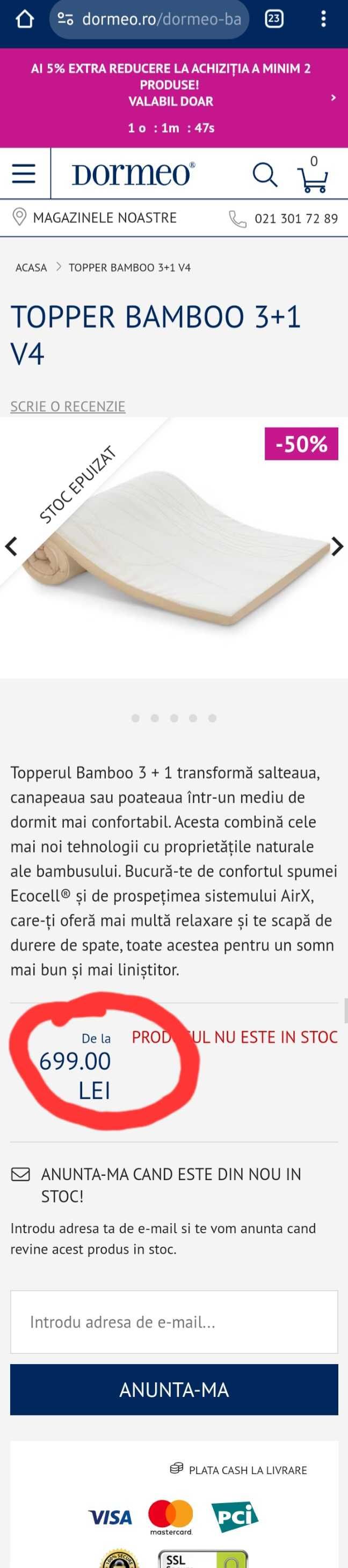 Oportunitate !!! Topper Dormeo Bamboo 3+1 v4 - 90x200 cm