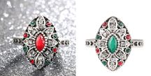 Inel superb finut FLOARE inimioare,feminin delicat zirconiu rosu&verde