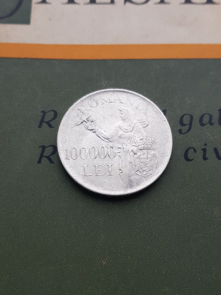 Moneda Romania 100000 lei 1946 Mihai I argint AU58