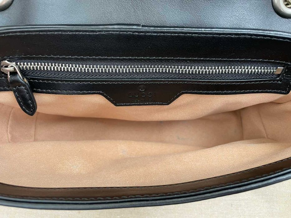 Geantă Gucci din piele neagră originală Gucci Marmont, mâner și lanț