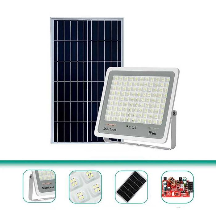 Proiector LED cu panou solar, 99 LED, telecomanda, 300W
