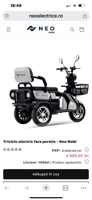 Triciclu electric fara permis - Neo Mobi, nou cu acte de proveniență