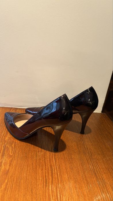 Pantofi piele naturala burgundy  visiniu cu toc 36