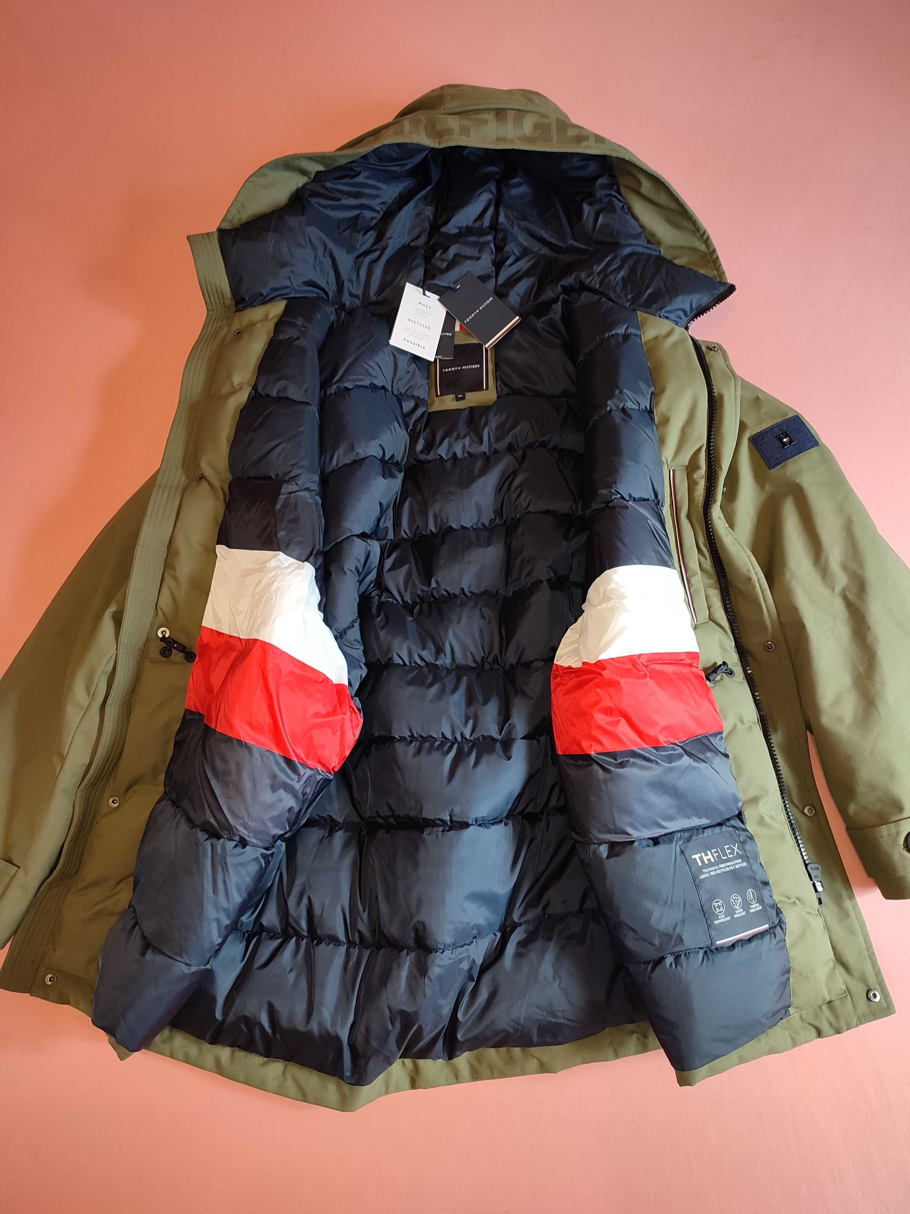 Parka de iarnă Tommy Hilfiger XXL- oliv, impermeabilă, cu etichetă