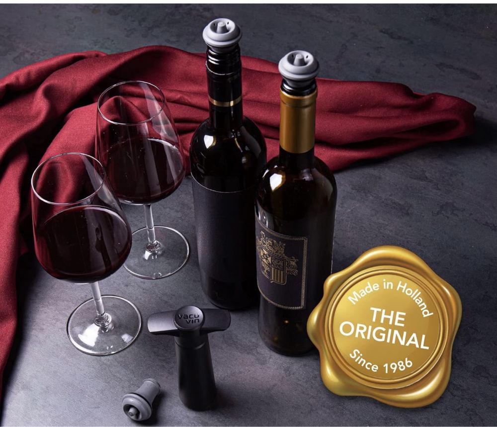 Opritoare de vid pt sticla vin Vacu Vin Wine Saver, Set de 6 - Gri