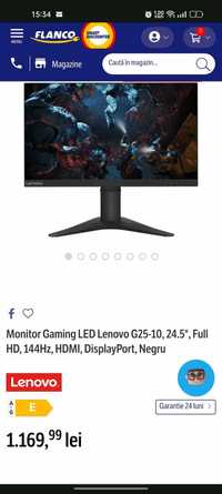 Monitor Gaming Lenovo 144hz G-sync/Free sync