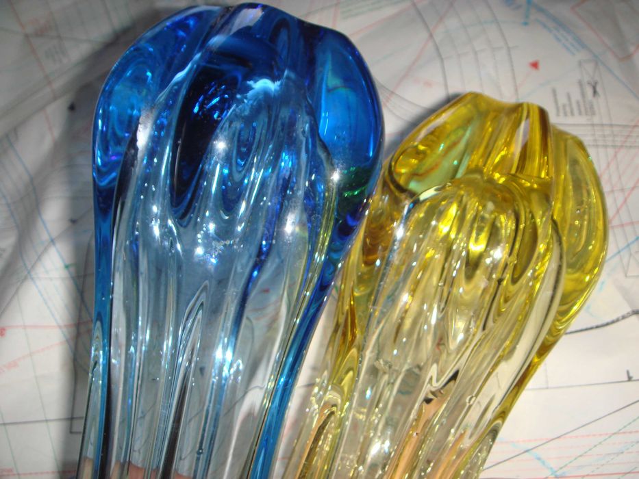 Хрустальные вазы 35-40см Небесно-голубая Янтарная и Цветная Идел.Сост.