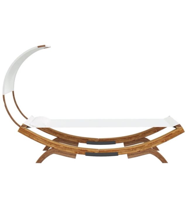 Sezlong pat de exterior cu baldachin crem din lemn masiv VidaXL nou