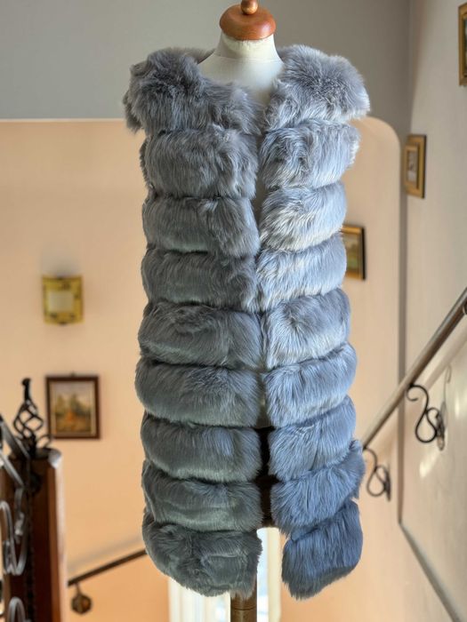 Vestă de dama lungă din blană artificială – gri perlat